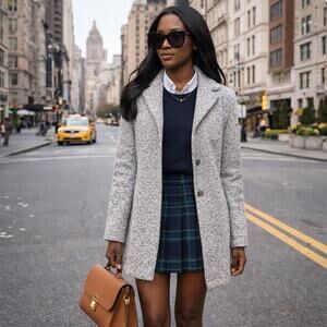 Kenneth Cole Womens Peacoat Small Gray Boucle Wool Jacket Preppy Old Money Tweed